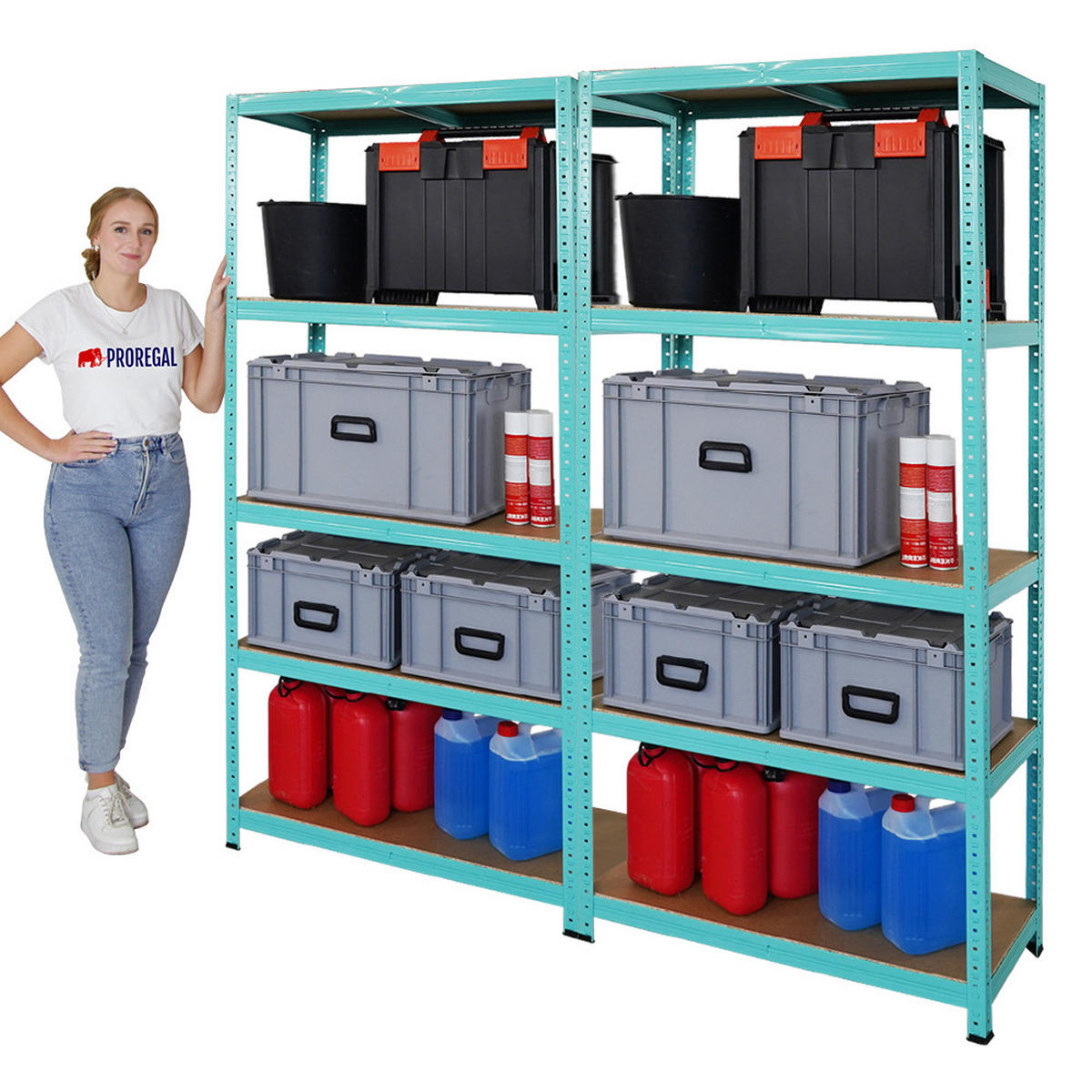 SCHWERLASTREGAL 2er GREEN HULK Set, HxBxT 180x90x40cm, Fachlast 175kg, 5 Ebenen, Grün - Grün, Metall (180/180/40cm) - PROREGAL