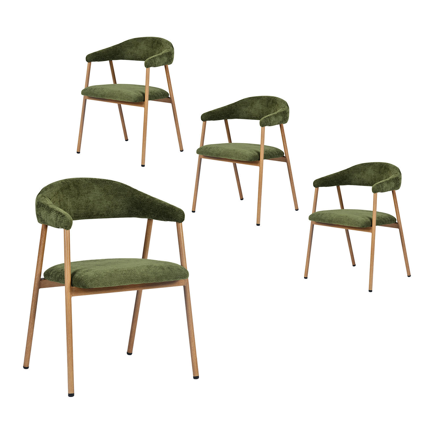 ESSZIMMERSTÜHLE 4er-Set, gepolstert, Chenille, Metallbeine in Holzoptik, Grün - Grün, Textil (61/80.5/59cm) - Meubles Cosy