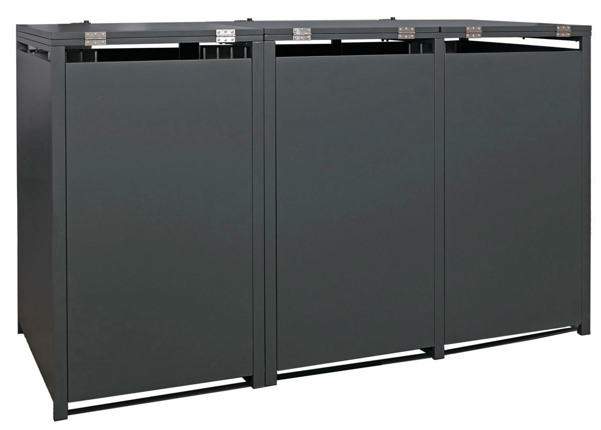 MÜLLTONNENBOX 3er mit Deckel HxBxT 122x200x84cm Anthrazit Edelstahl - Anthrazit, Metall (200/122/84cm) - PROREGAL