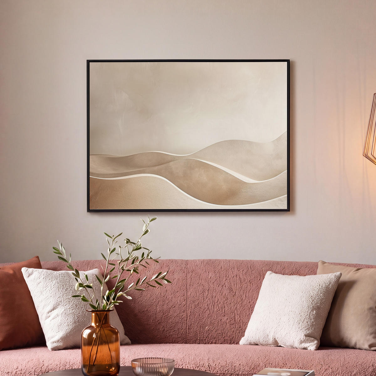 LEINWAND Bilder mit Rahmen - Beige - Natur - Abstrakt - Modern - 80x60 - Beige, Textil (80/60cm) - MuchoWow