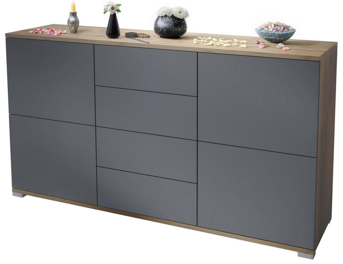 SIDEBOARD Rova Anthrazit matt - Anthrazit, Holzwerkstoff (138.5/75.5/35cm) - Vladon