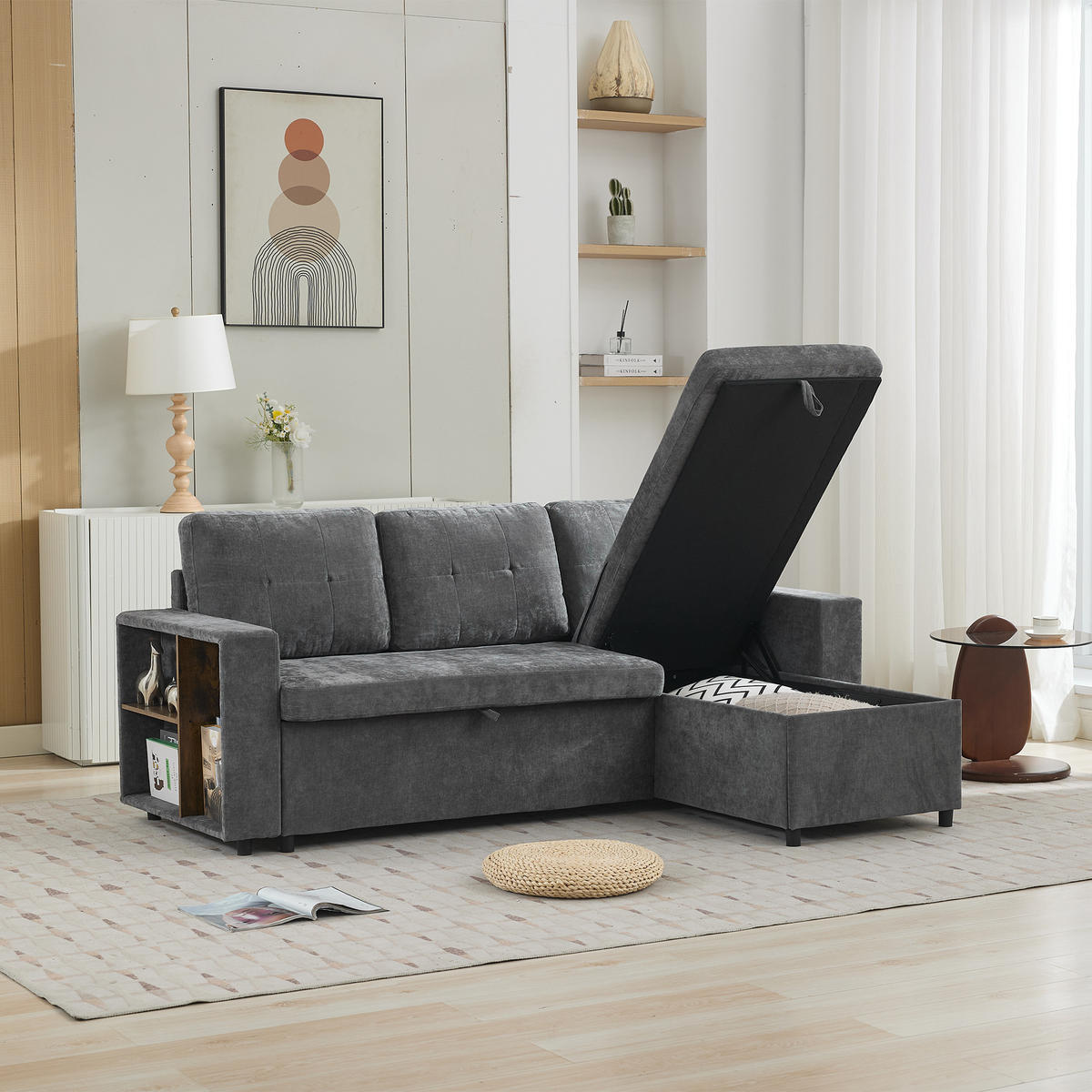 ECKSOFA 202/136/85 cm Grau mit Stauraum - Grau, Textil (202/136cm) - Oxeza