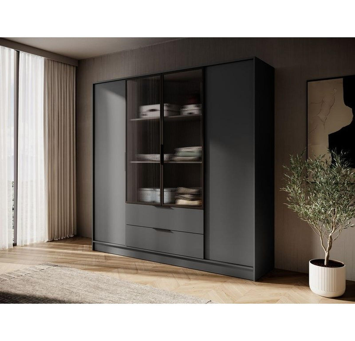 KLEIDERSCHRANK – 206 cm – Kelly – Graphitfarben – KS-GEN0267 - Graphitfarben, Holzwerkstoff (206/200/51cm) - hi-markt
