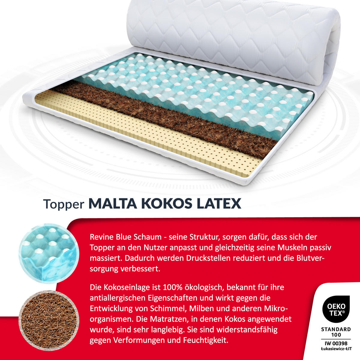 TOPPER Malta Kokos Latex - Weiß, Textil (90/200cm) - FDM