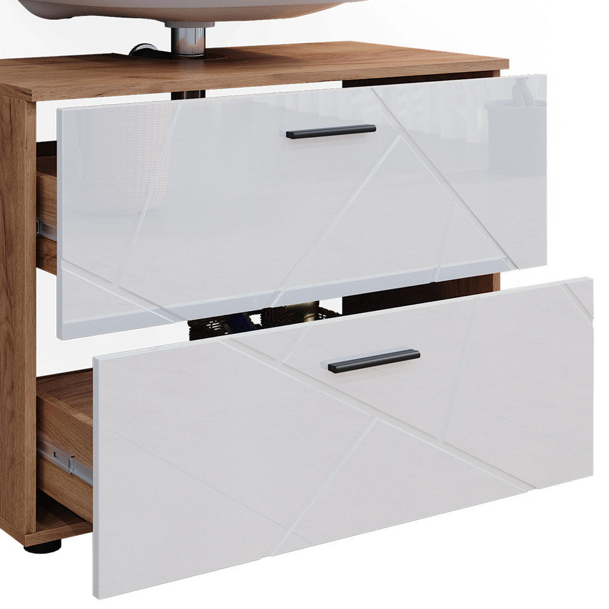 BADMÖBEL-SET Irma Weiß Hochglanz/Goldkraft Eiche 2 Teile - Honigeiche/Weiß Hochglanz, Holzwerkstoff (80/58.6/41cm) - Vicco