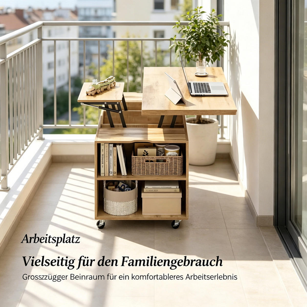 COUCHTISCH DE-37261 Lift-Top ausziehbar mit Rollen Eichenfarben - Eichefarben, Holzwerkstoff (50.5/100/53cm) - ComfortXL