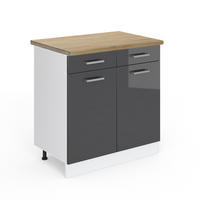 KÜCHENUNTERSCHRANK R-Line Anthrazit Hochglanz 80 cm, AP Eiche - Schwarz Hochglanz/Anthrazit, Holzwerkstoff (80/81.6/60cm) - Vicco