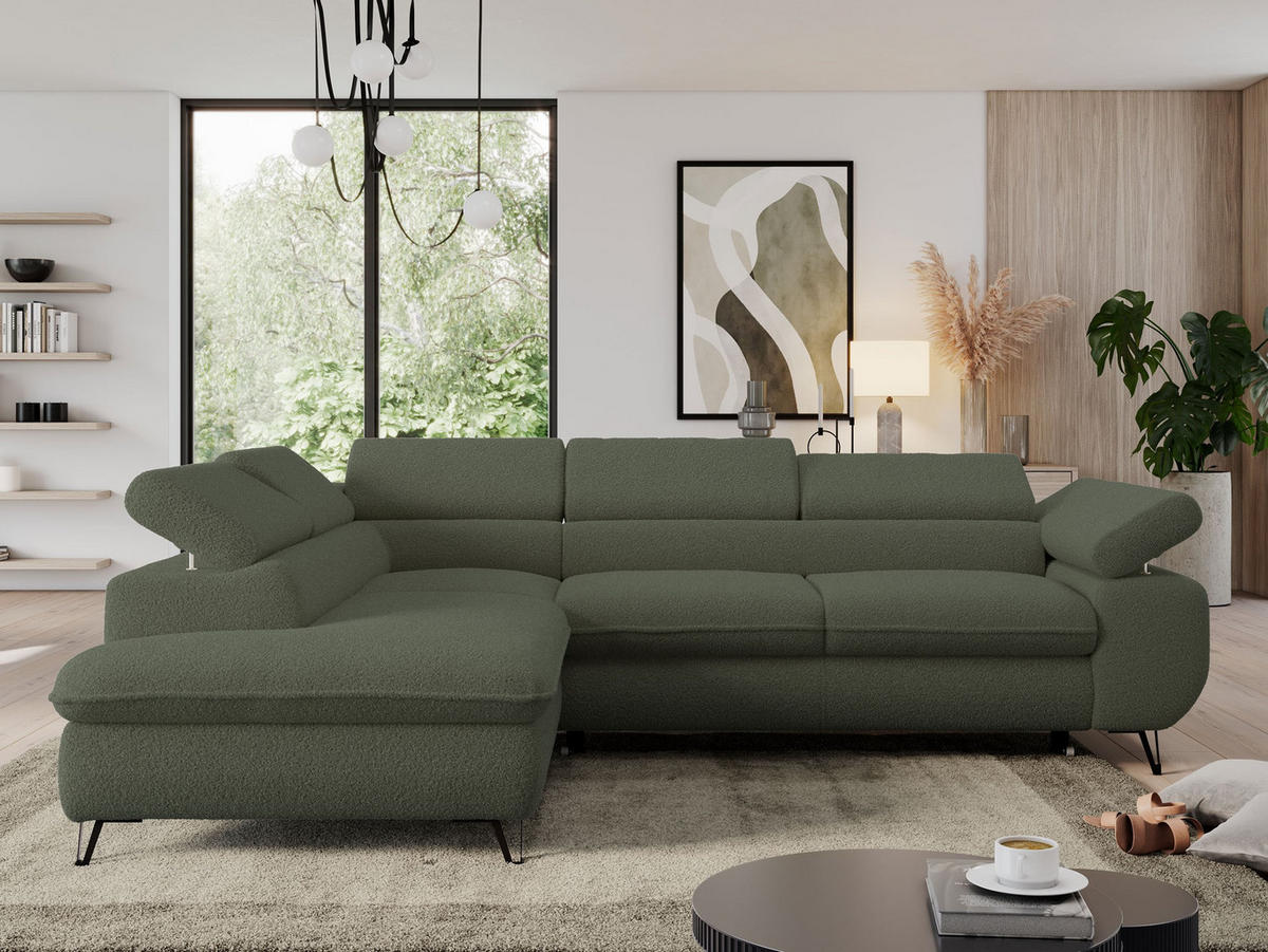ECKSOFA PEDRO L Grün Boucle - Links Seite - Schwarz/Grün, Textil/Metall (208/273cm) - MKS