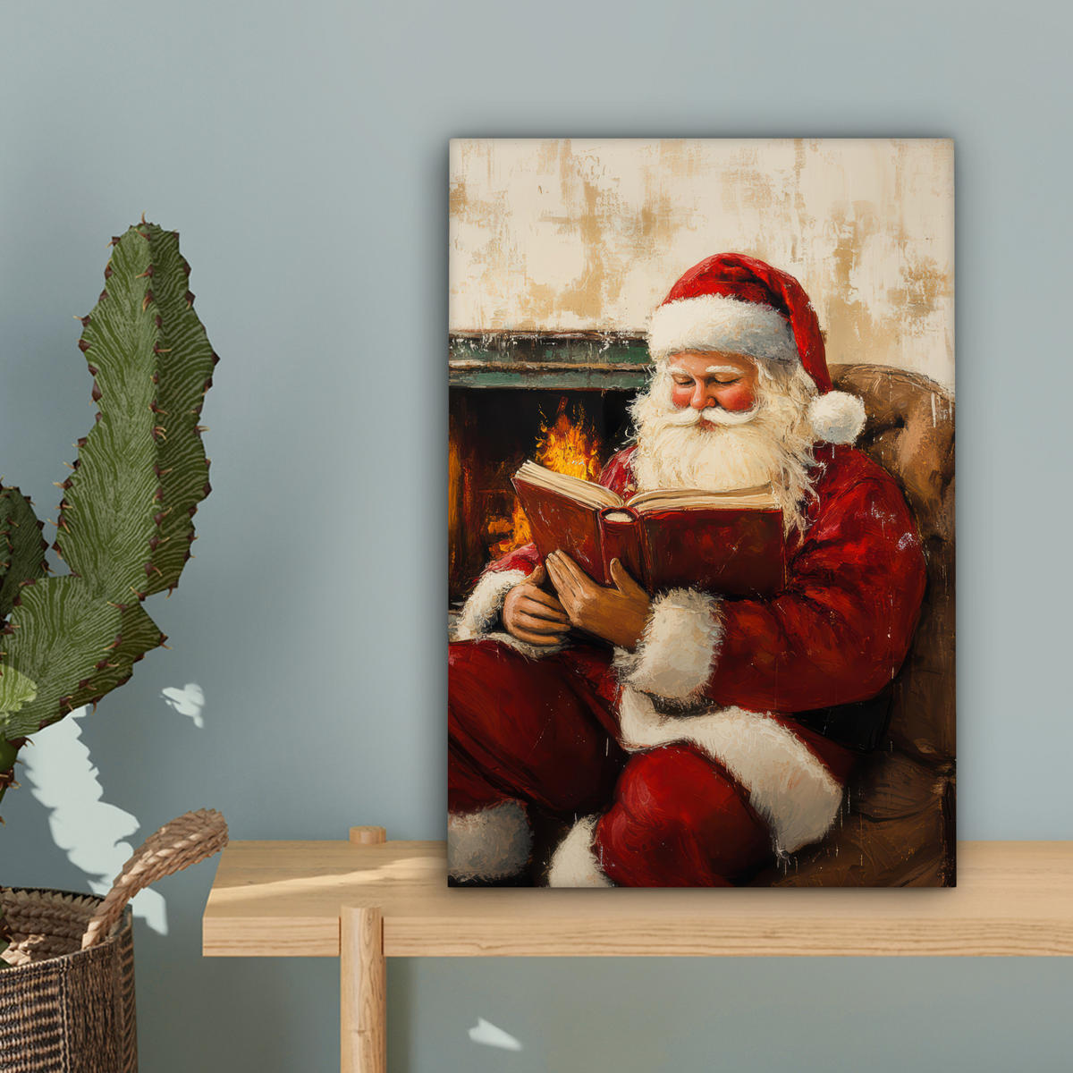 LEINWANDBILD Weihnachten - Weihnachtsmann - Winter - Open Fireside 20x30 cm - Dunkelrot, Textil (20/30cm) - MuchoWow