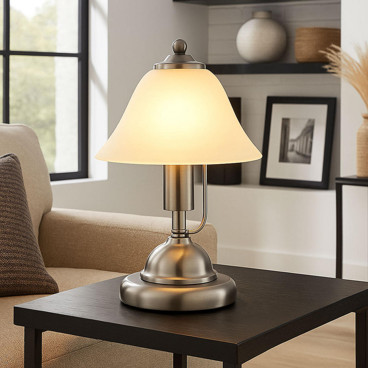 LED TISCHLEUCHTE Antique Alabaster Glas Silber 2er Set - Silberfarben, Glas (17/17/8.2cm) - Globo Lighting