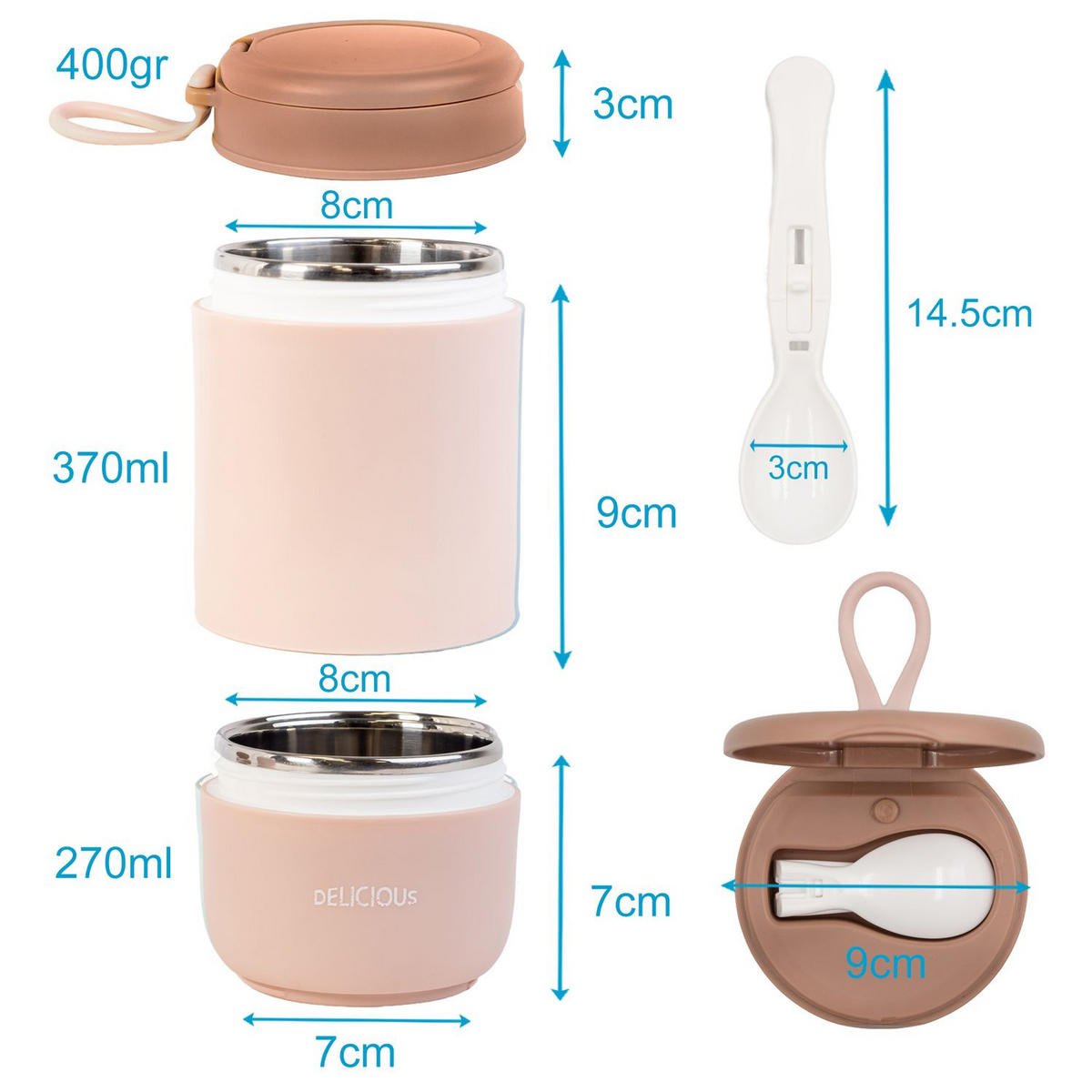 THERMO LUNCH BEHÄLTER 270/370 ml - Rosa, Metall (0.37L) - Intirilife