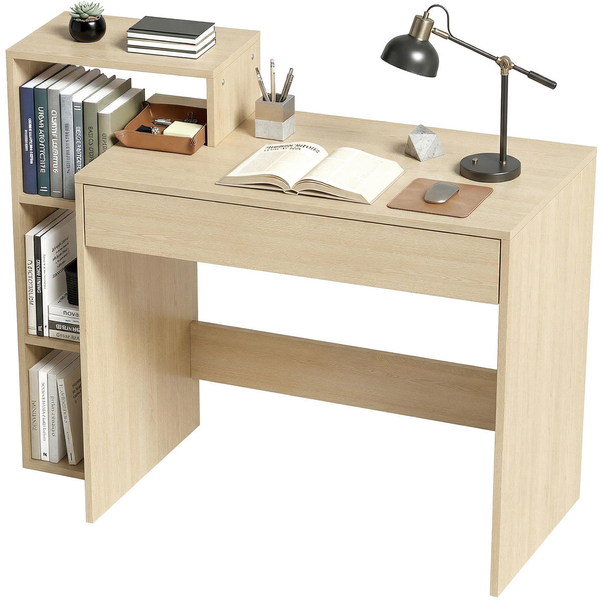 SCHREIBTISCH Natur mit 3 Ablagefächern und Schublade 100/40/90 cm - Naturfarben, Holzwerkstoff (40/100/90cm) - PANGIVO