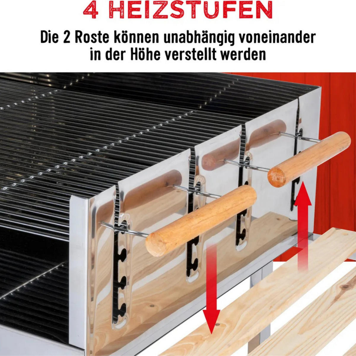 HOLZKOHLEGRILL COLLECTION, BBQ, Edelstahl, Grillwagen, 100x60 cm, Holztisch, verchromte Grillroste, höhenverstellbar, Ablagefächer, Garten - Silberfarben/Schwarz, Metall (100/85/56cm) - BBQ Collection