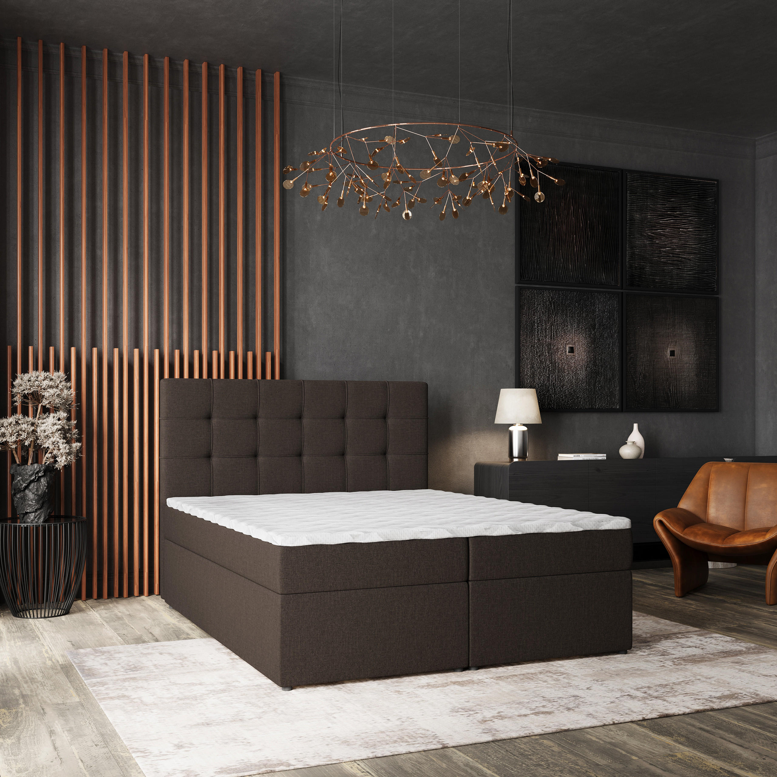 BOXBETT PALMA 160x200 cm mit Matratze und Topper - Braun - Braun, Holz (160/200cm) - MASSENO