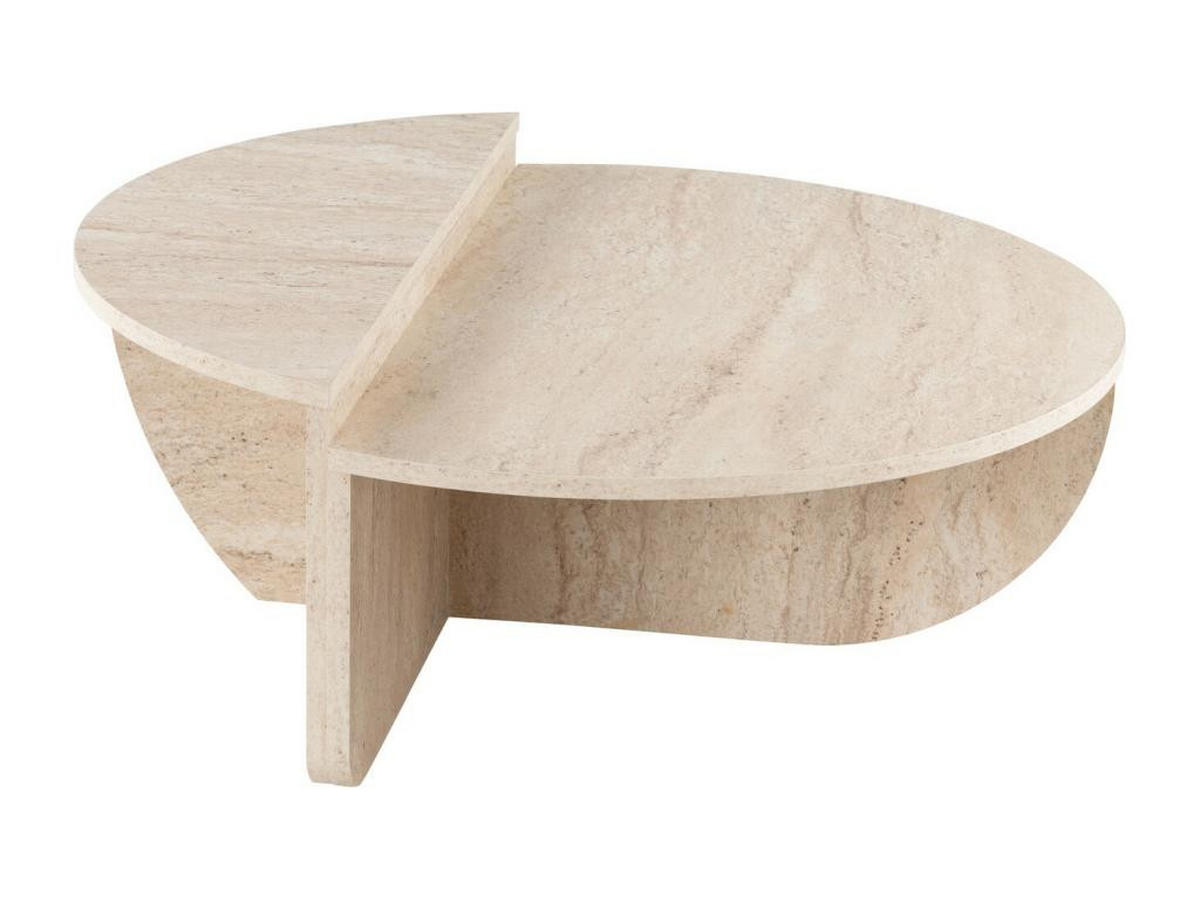 COUCHTISCH 2-teilig - Travertin-Optik - Beige- ALOEVA - Beige, Holz (90/60/30cm) - Vente-Unique