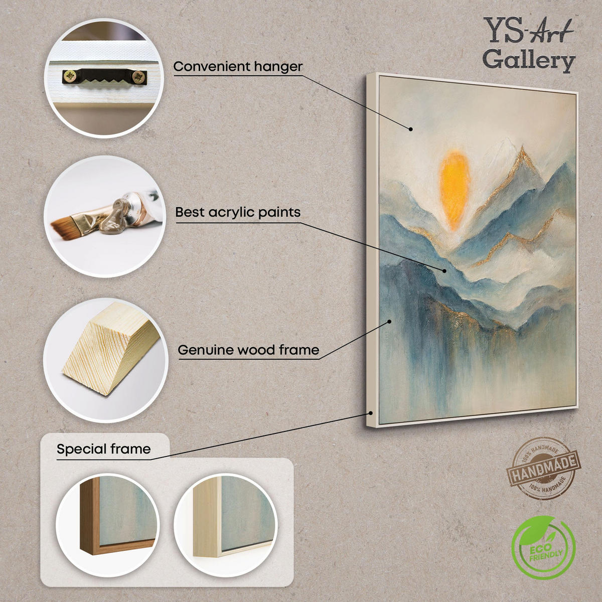 GEMÄLDE Morgendämmerung in den Wolken Schattenfugenrahmen Beige 120x80 cm - Beige, Holz (120/80cm) - YS-art gallery