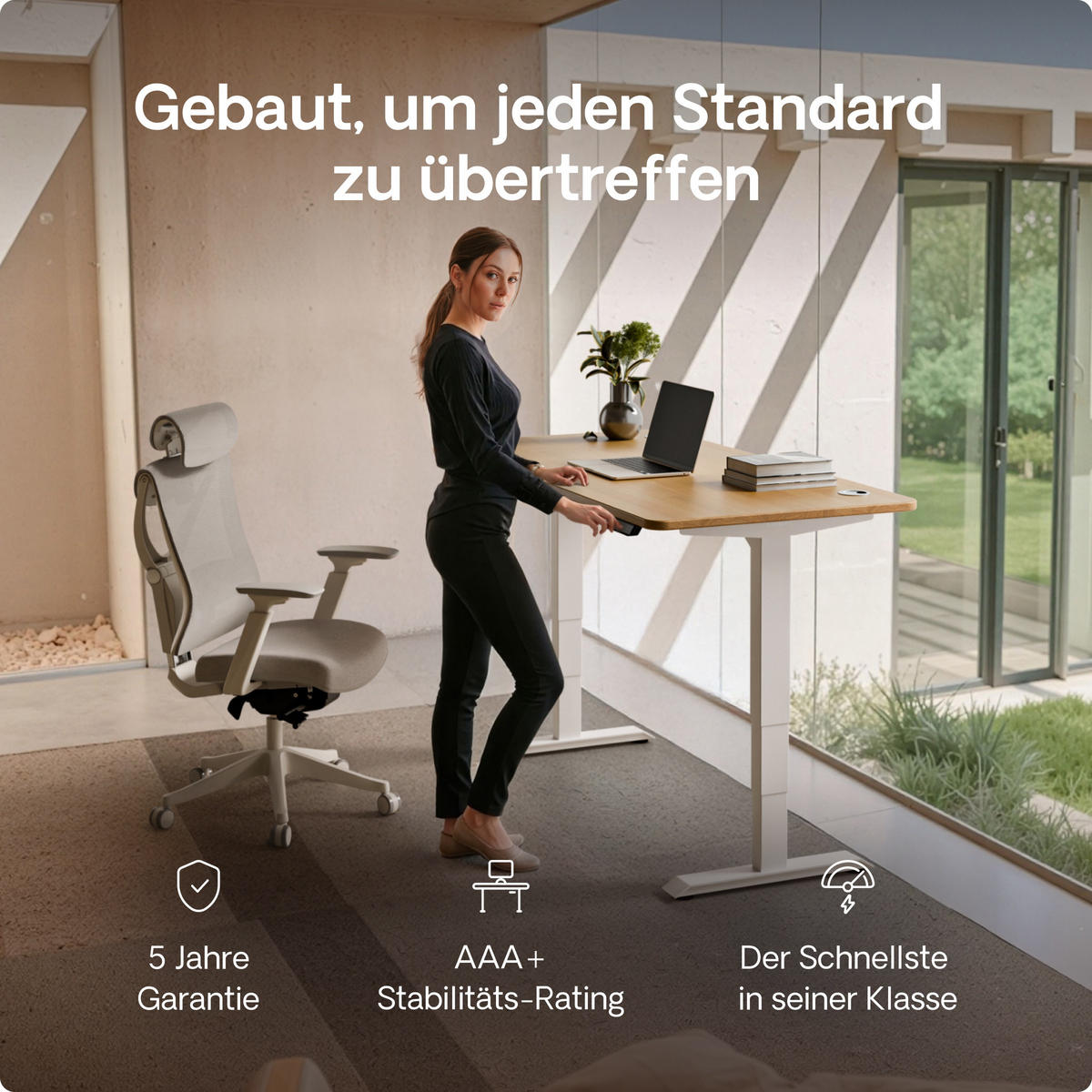 SCHREIBTISCH Elektrisch Höhenverstellbarer HomePro 140x70cm Weiß/Massive Eiche mit Memory-Funktion, Anti-Kollisions Technologie - Eichefarben/Weiß, Holz (70/140/63.5cm) - Desktronic
