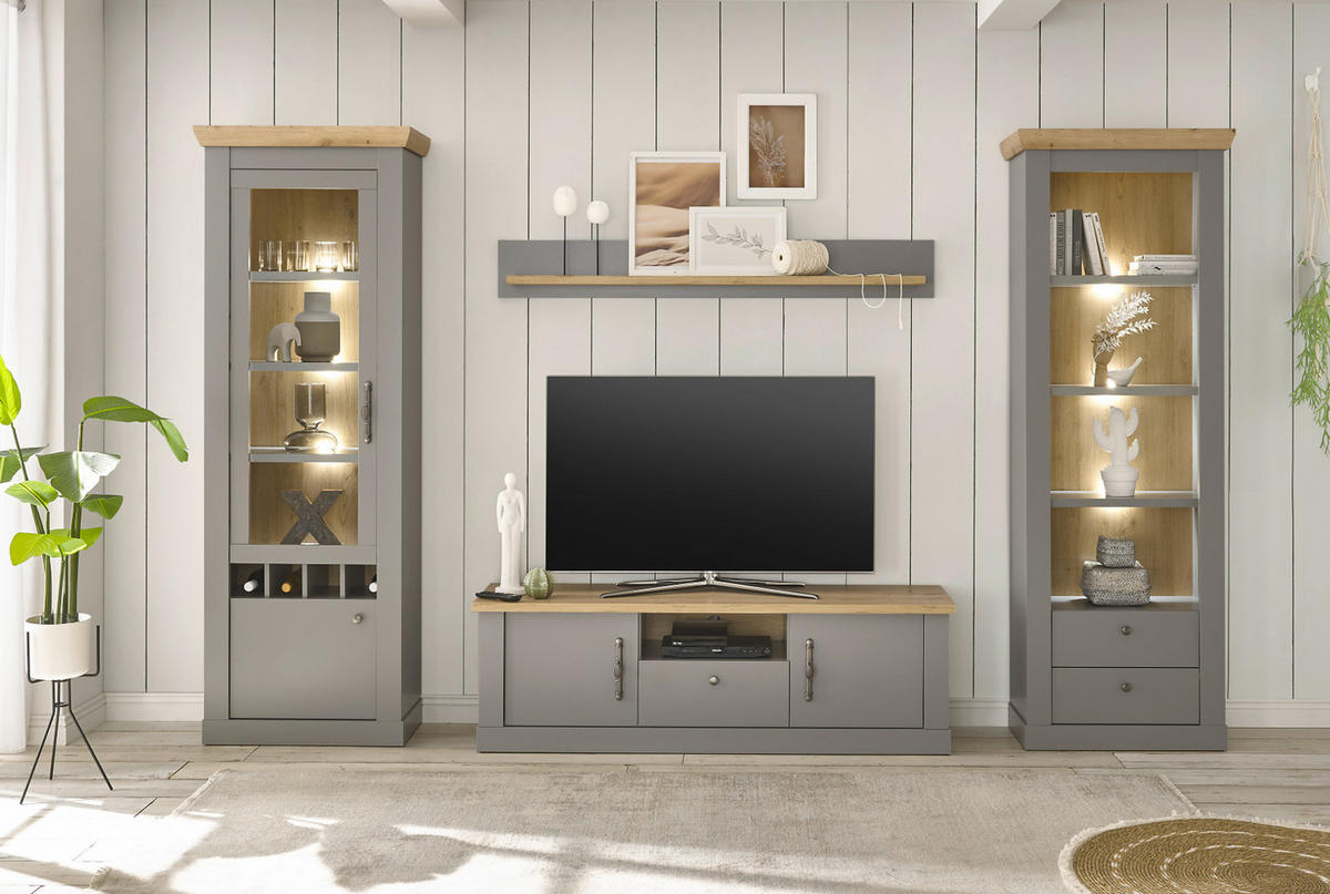 REGALSCHRANK grau, Artisan Eiche Landhaus 71 cm, Regal mit 4 Fächern - Silberfarben/Hellgrau, Holzwerkstoff/Metall (71/201/37cm) - Furn.Design