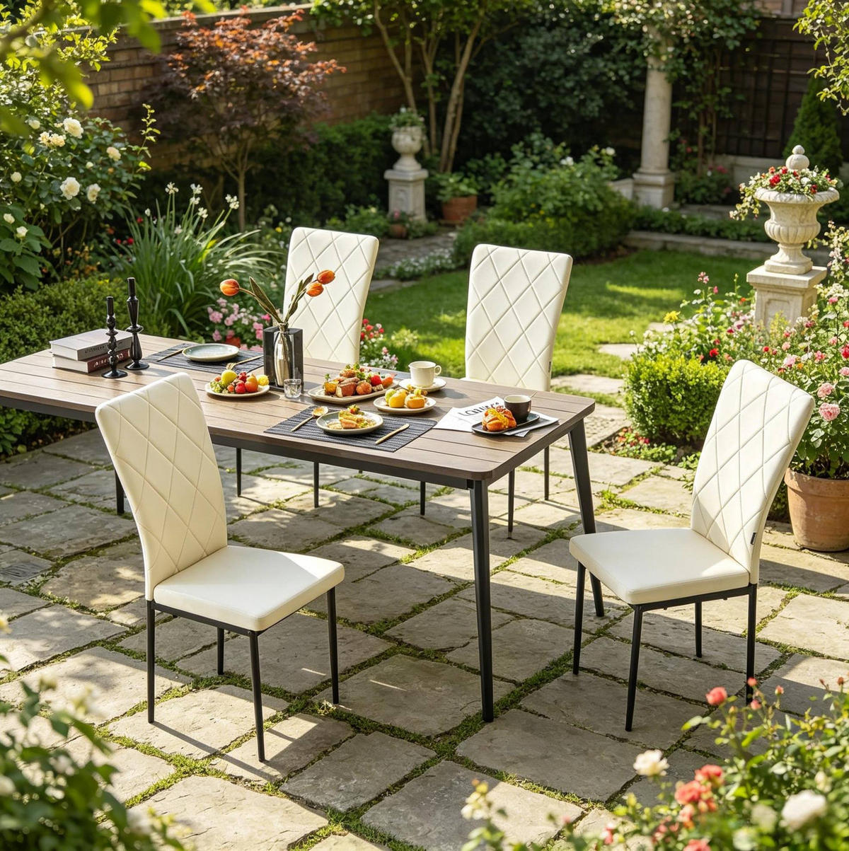ESSSTUHL 4er-Set mit Samtbezug 42 x 94,5 x 59 cm Creme - Weiß, Metall (42.5/94.5/40cm) - Meubliv