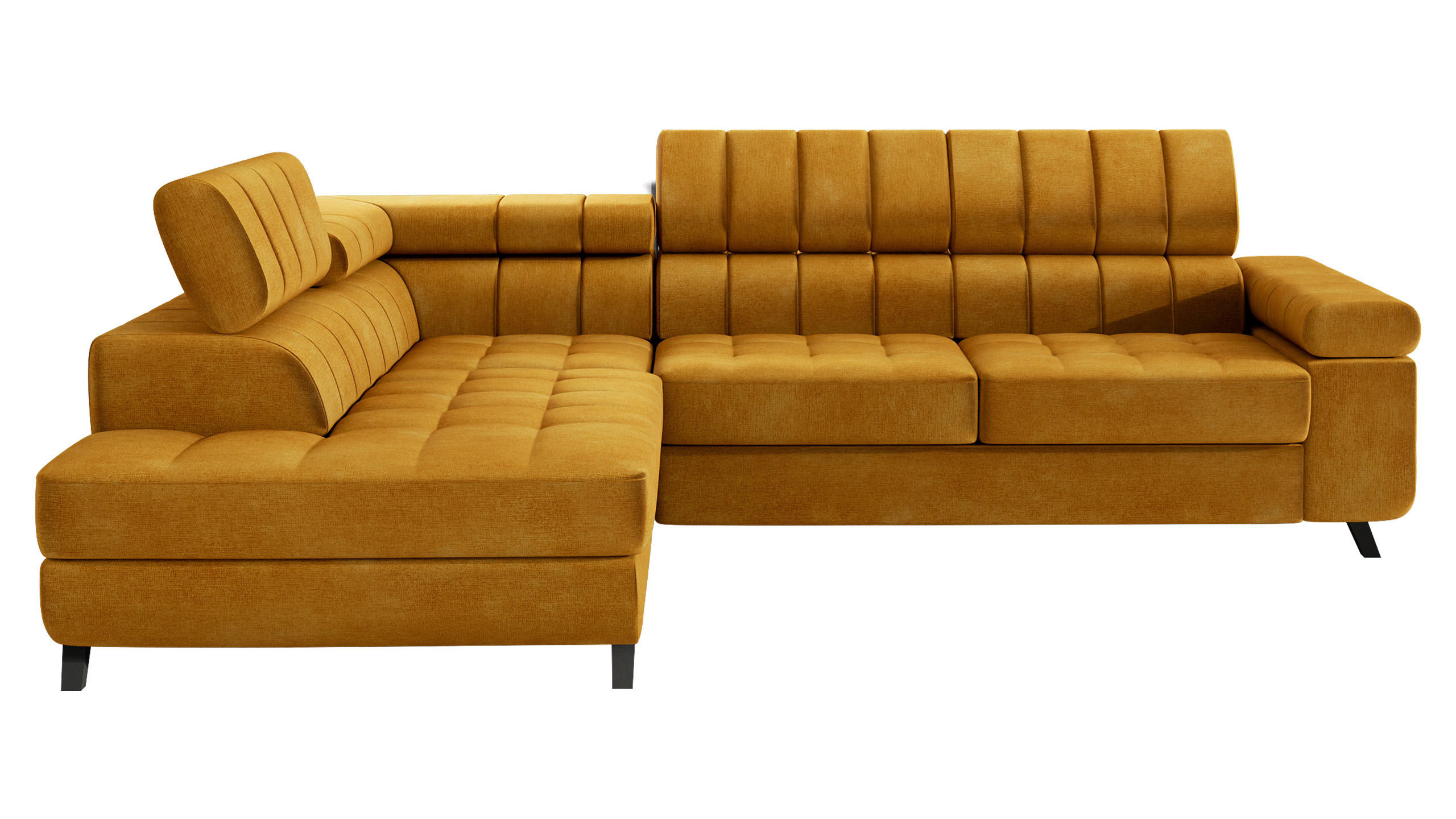 ECKSOFA Nord, Seite: Links - Currygelb/Schwarz, Holz/Textil (264/203cm) - MIRJAN24