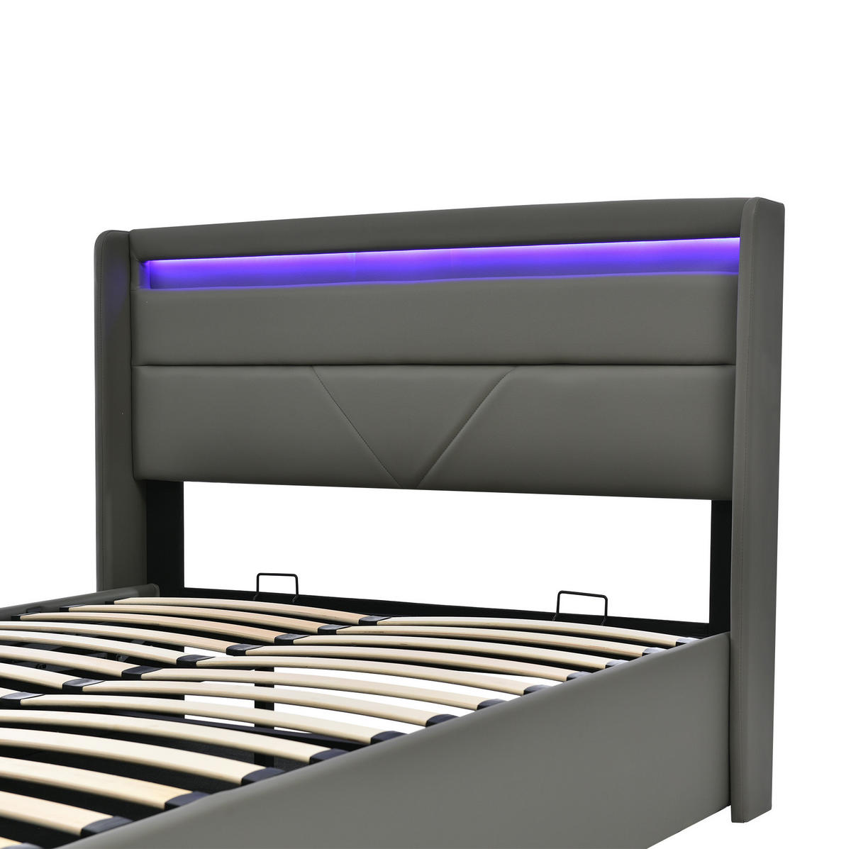 POLSTERBETT mit Bettkasten 140/200 cm mit LED-Beleuchtung und gepolstertem Kopfteil - Grau, Kunststoff (140/200cm) - BEAOK