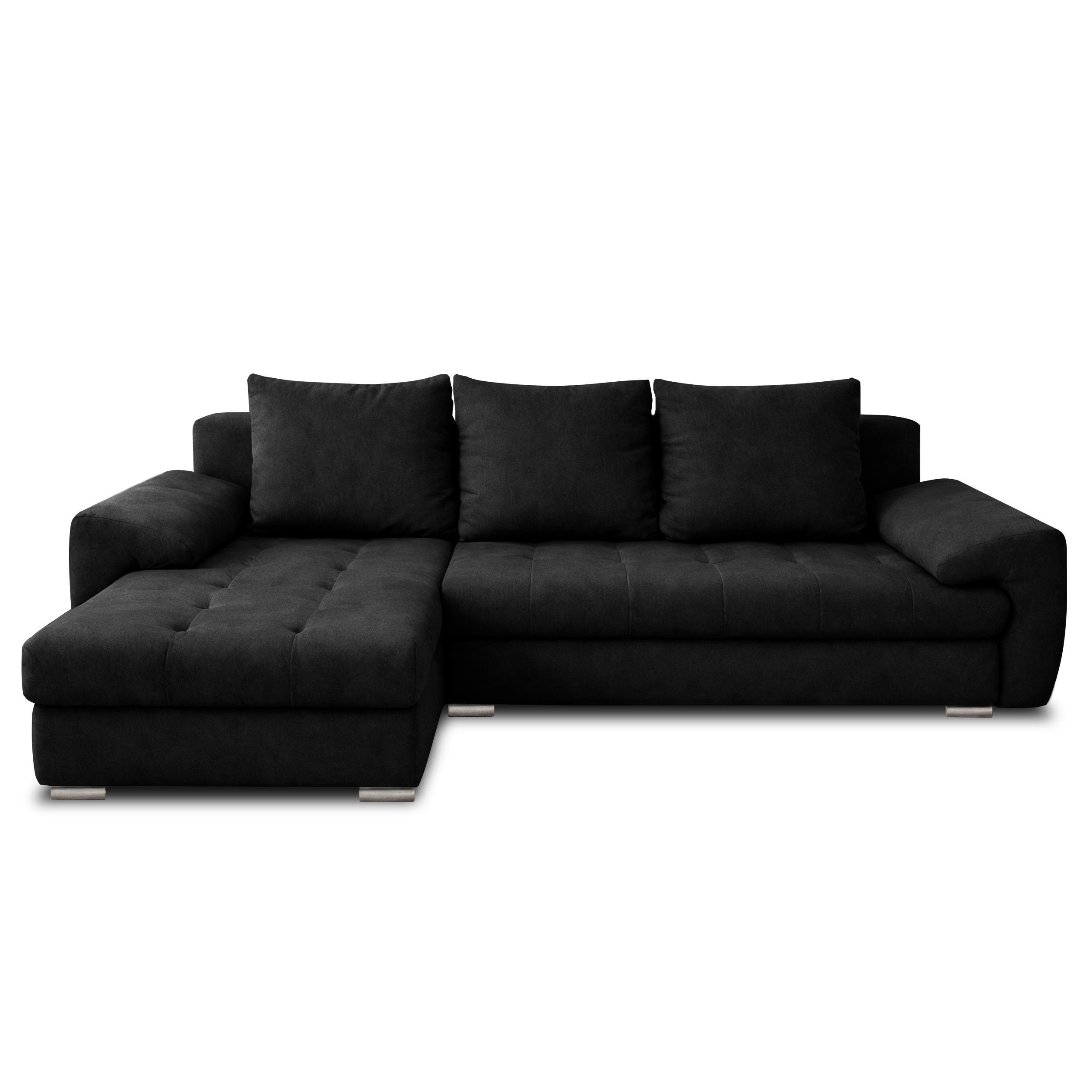 ECKSOFA L Form Manisa Schwarz 234/145/83 cm Links mit Schlaffunktion - Silberfarben/Schwarz, Kunststoff/Textil (145/234cm) - AX Living