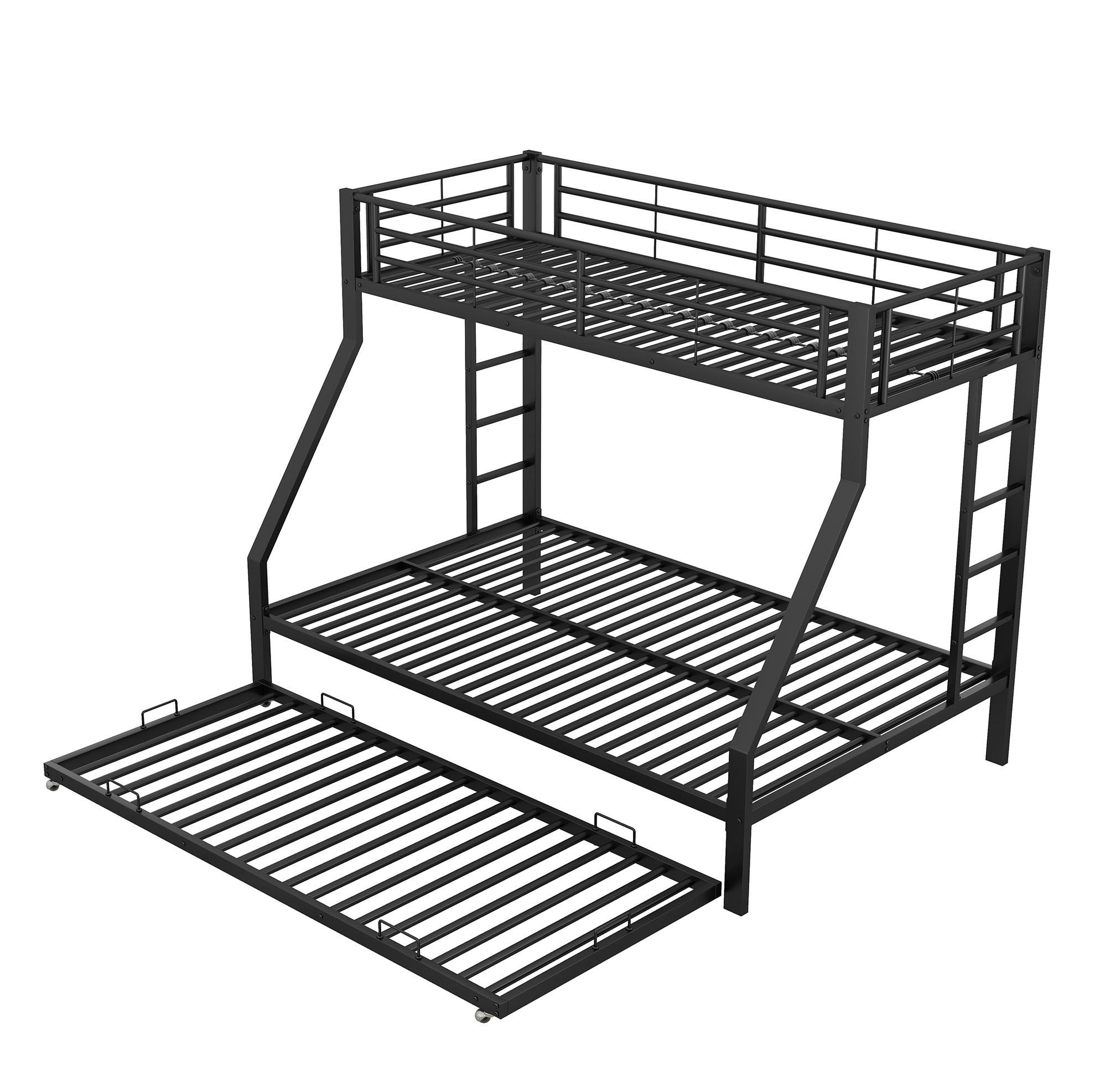 ETAGENBETT 90/140 x 200 cm aus Metall mit Ausziehbett und Leitern beidseitig - Schwarz, Metall (90/190cm) - Flora Grace