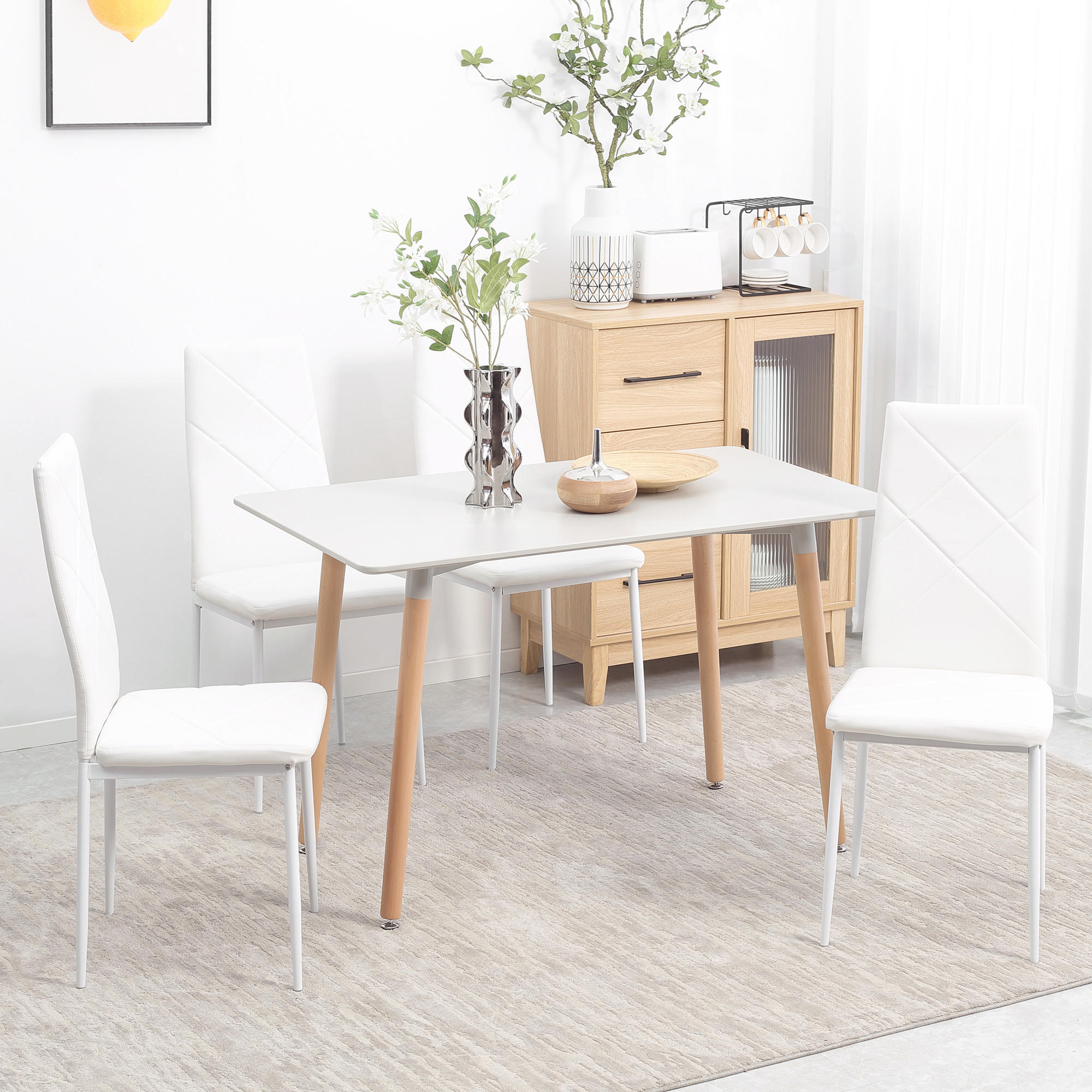 ESSZIMMERSTÜHLE, Kunstleder, Stahl, Weiß - Weiß, Kunststoff (50/97/41cm) - HOMCOM