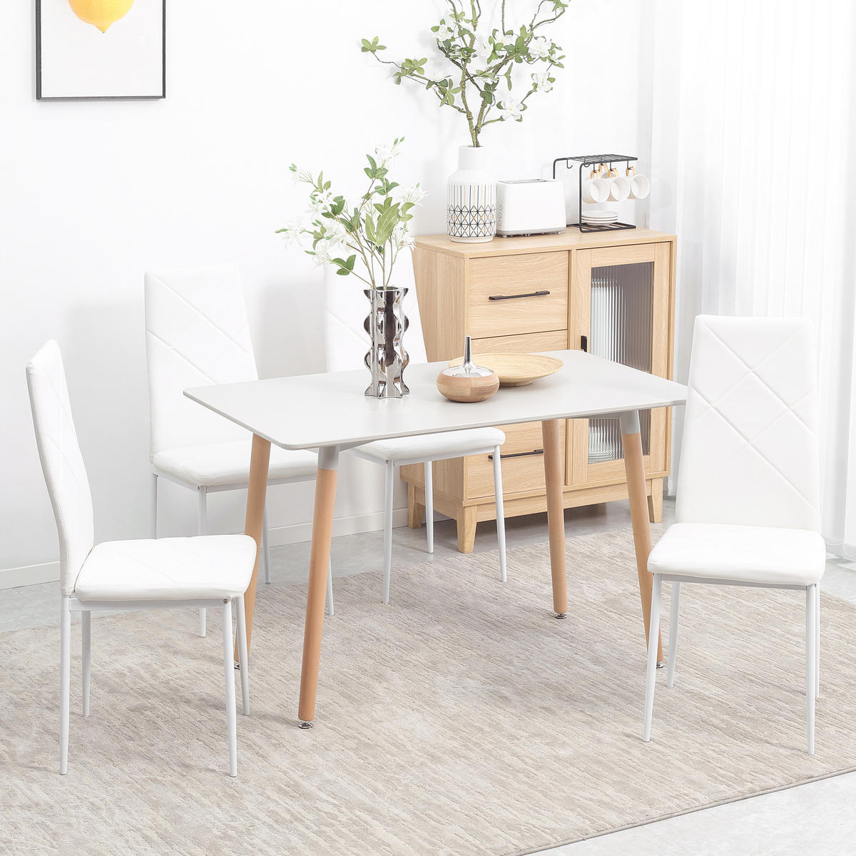 ESSZIMMERSTÜHLE, Kunstleder, Stahl, Weiß - Weiß, Kunststoff (50/97/41cm) - HOMCOM