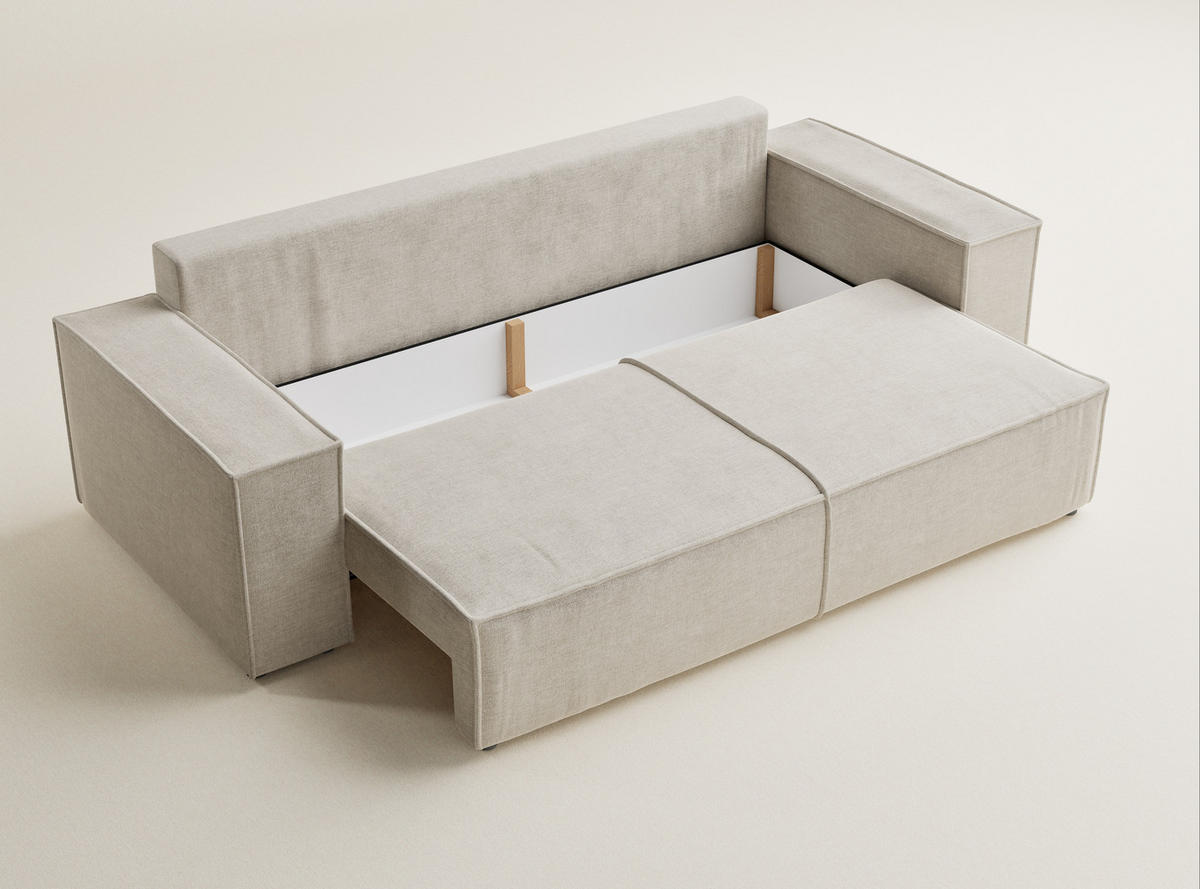 SOFA MIT SCHLAFFUNKTION Milos Beige Chenille-Stoff - Beige/Schwarz, Holz/Holzwerkstoff (255/70/105cm) - Maison de Reve