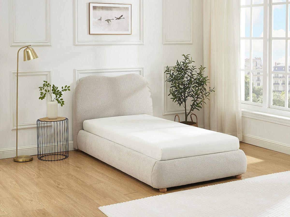 BETT mit Bettkasten - 1 Person - stoff - beige Vanari - Beige, Textil (90/190cm) - Vente-Unique