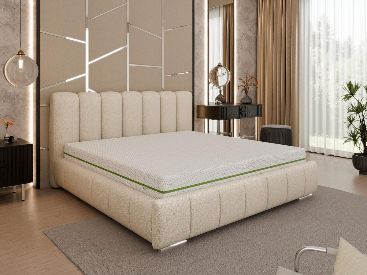 POLSTERBETT Zaira 180x200cm – Elegantes Polsterbett für modernen Wohnstil , ZONIERTE MULTI-TASCHEN-FEDERKERN (24cm), beige - Beige, Holz (180/200cm) - Panda Möbel