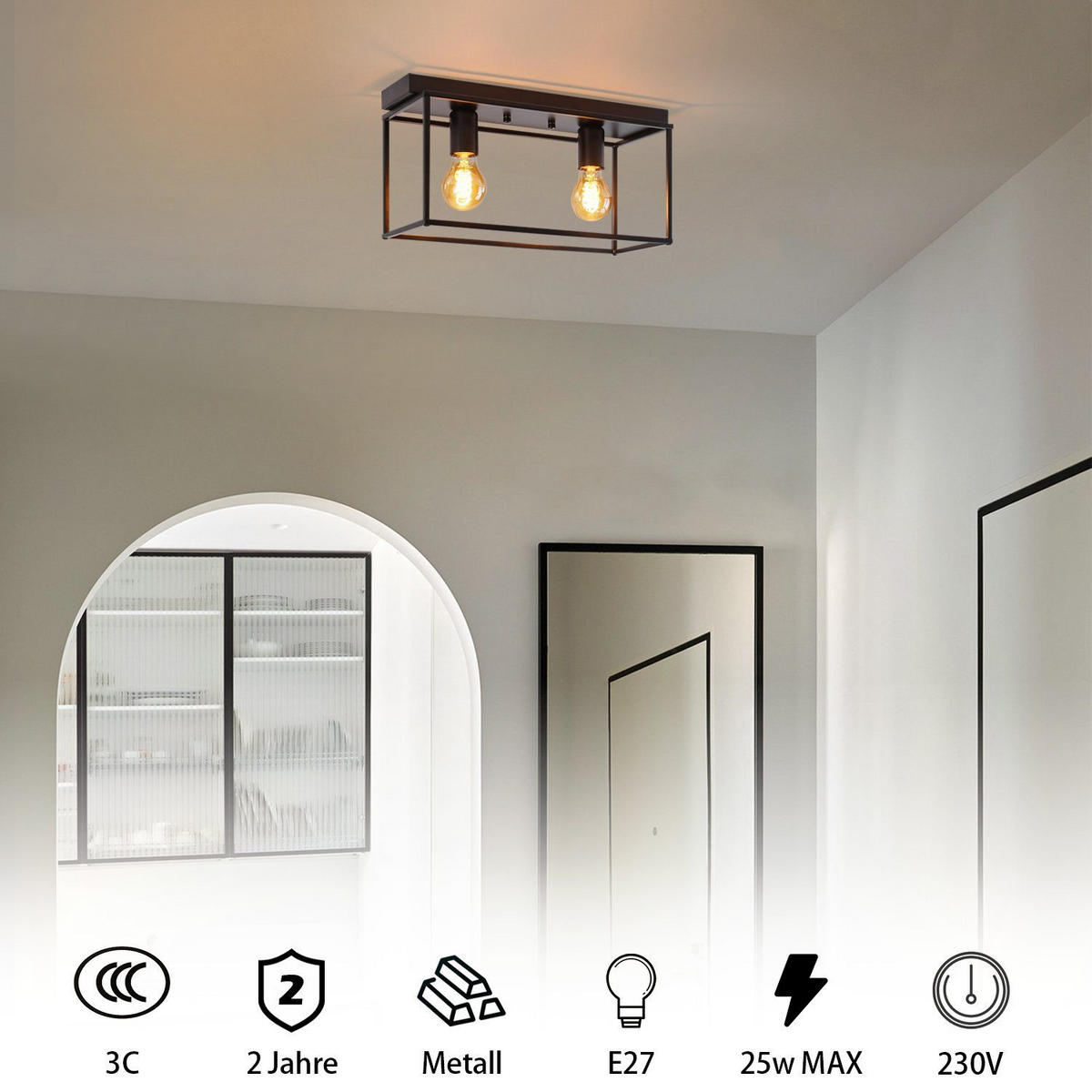 DECKENLEUCHTE Celestyn 38/18/15 cm - Schwarz, Metall (38/18/15cm) - ZMH