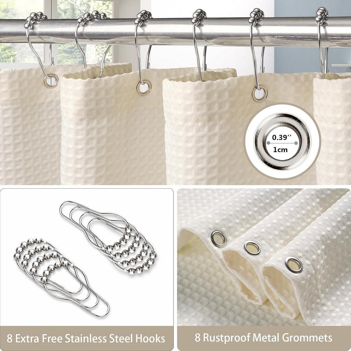 DUSCHVORHANG Waffelstoff Creme 122 x 182 cm - Creme, Textil (122/182cm)