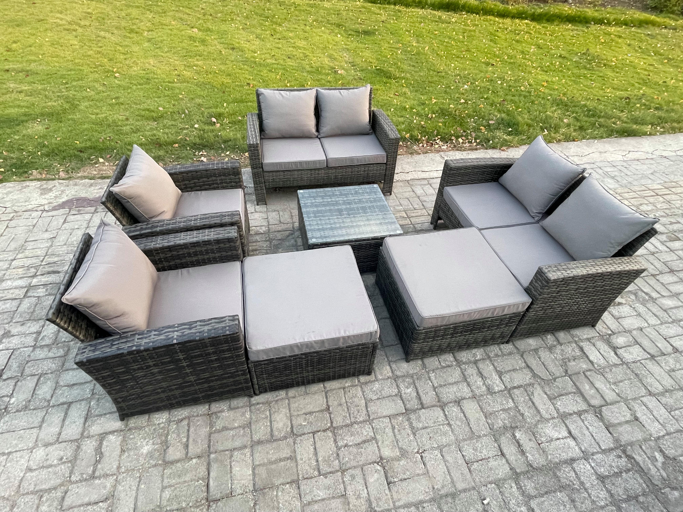 Thumbnail - Fimous Gartenset, Dunkelgrau, Metall, 8-Sitzer, quadratisch, Loungemöbel, Gartenlounge-Sets
