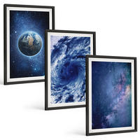 BILDER SET 3er Set - 40x60 cm Schwarzer Rahmen - Erde Weltraumsturm Galaxie - Schwarz, Kunststoff (40/60cm) - TULUP