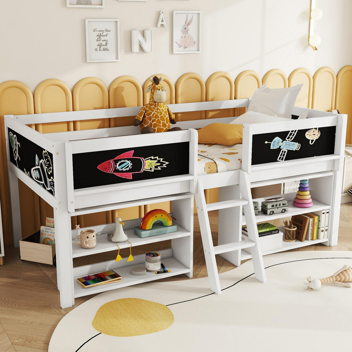 HOCHBETT 90/200 cm Weiß aus Kiefernholz und MDF mit Stauraum - Weiß, Holz (90/200cm) - OKMYHOME
