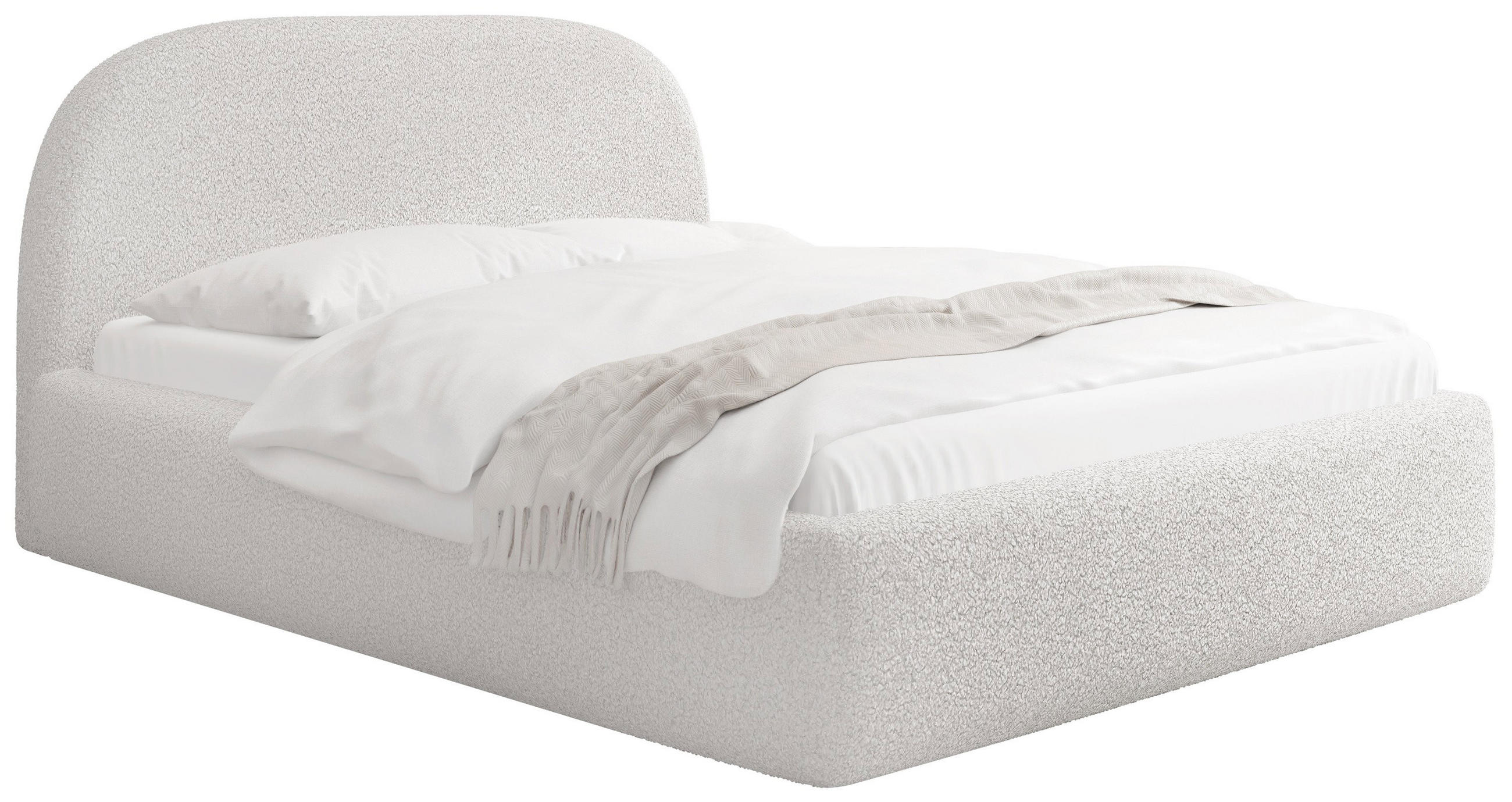 POLSTERBETT Puro mit Bettkasten, Weiß Boucle 140 x 200 cm – mit Metall-Lattenrost - Birkefarben/Schwarz, Kunststoff/Textil (140/200cm) - WFL GROUP