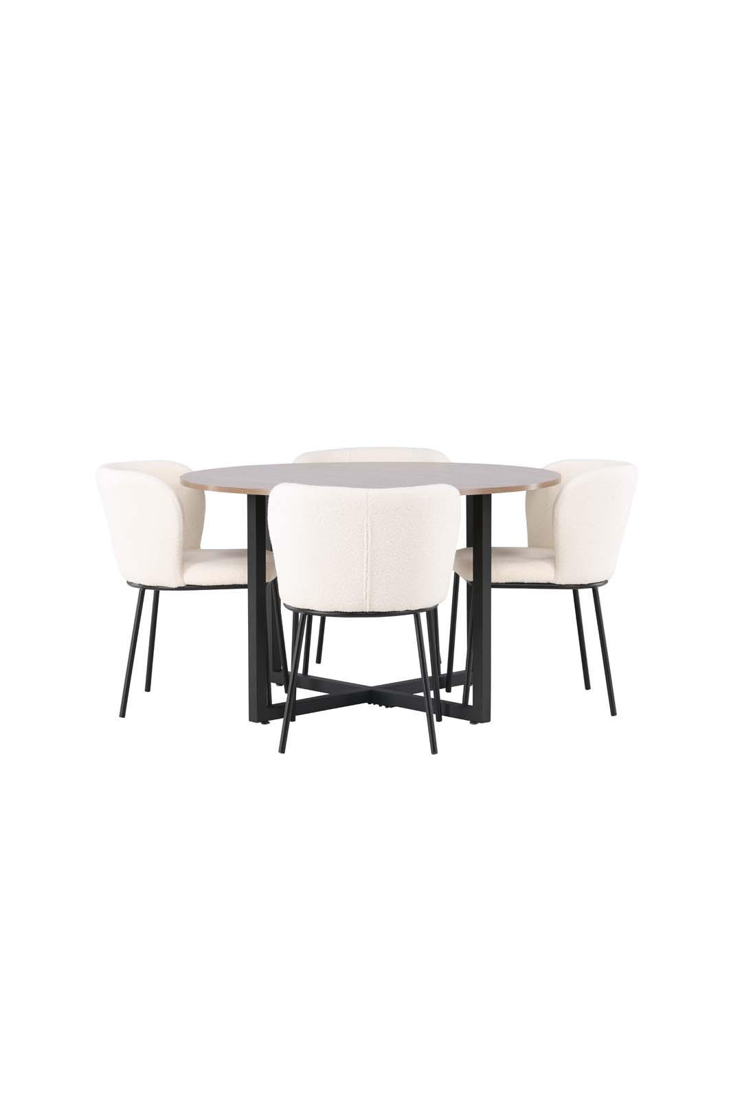 ESSGRUPPE, Durango, Tisch Walnuss Dekor, Stühle Weiß, Holz, 120 x 120 x 75 cm, 5-teilig - Walnussfarben, Holz/Metall (120/75/120cm) - ebuy24