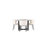 ESSGRUPPE, Durango, Tisch Walnuss Dekor, Stühle Weiß, Holz, 120 x 120 x 75 cm, 5-teilig - Walnussfarben, Holz/Metall (120/75/120cm) - ebuy24