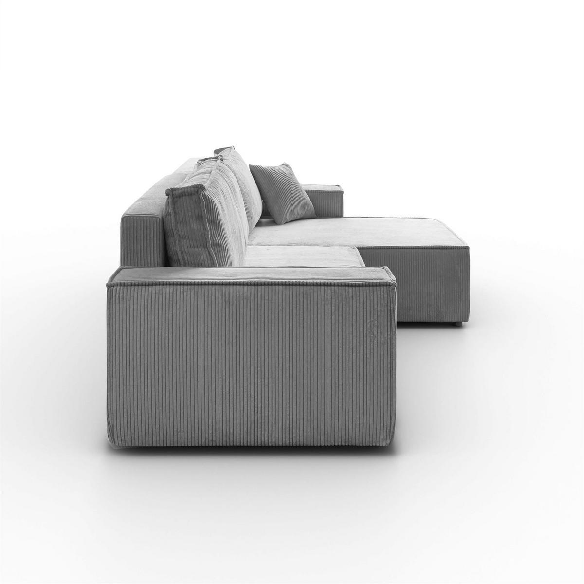 ECKSOFA Gepolstertes CARLO XL Cord mit Schlaffunktion und Bettkasten, Poso 110 - Hellgrau, Textil (277/143cm) - Lookway