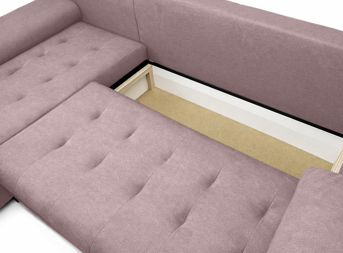 ECKSOFA L Form Manisa Rosa 234/145/83 cm Links mit Schlaffunktion - Silberfarben/Rosa, Kunststoff/Textil (145/234cm) - AX Living