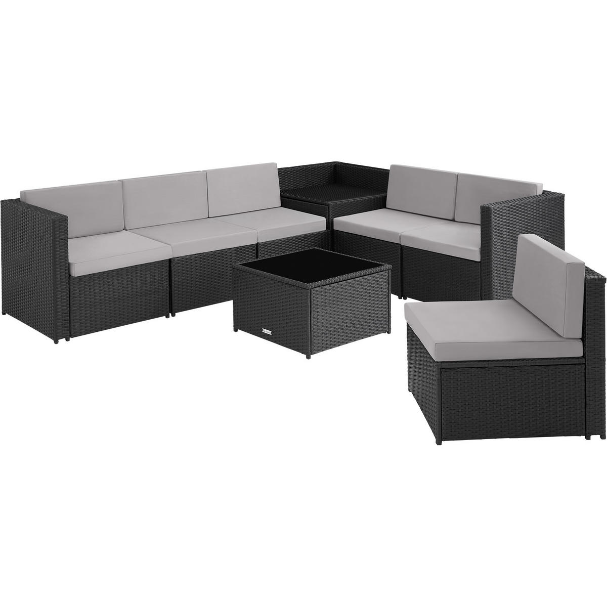 RATTANLOUNGE Verona,mit Sicherheitsglasplatte,schwarz - Schwarz, Kunststoff - tectake
