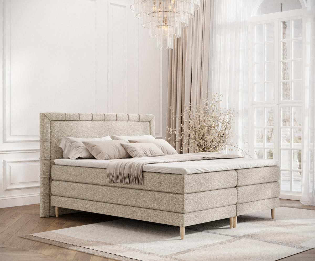 BOXSPRINGBETT Rimini Beige 200/200 cm mit Matratze und Topper - Beige/Naturfarben, Holz/Holzwerkstoff (200/200cm) - Maison de Reve