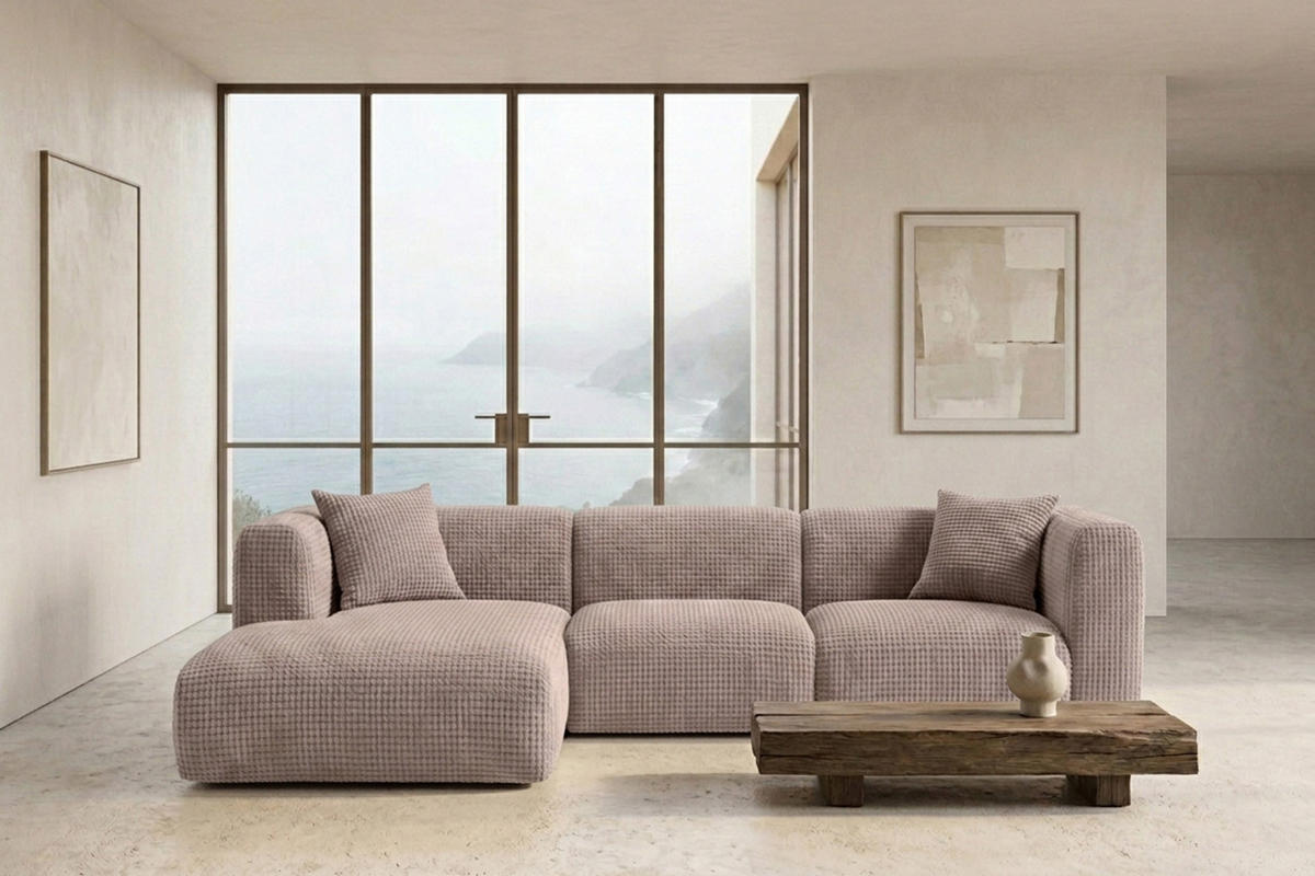 ECKSOFA L-Form, Chenille-Stoff Cremona, Beige, Links, GRETA - Beige, Holz (318/179cm) - Kaiser Möbel