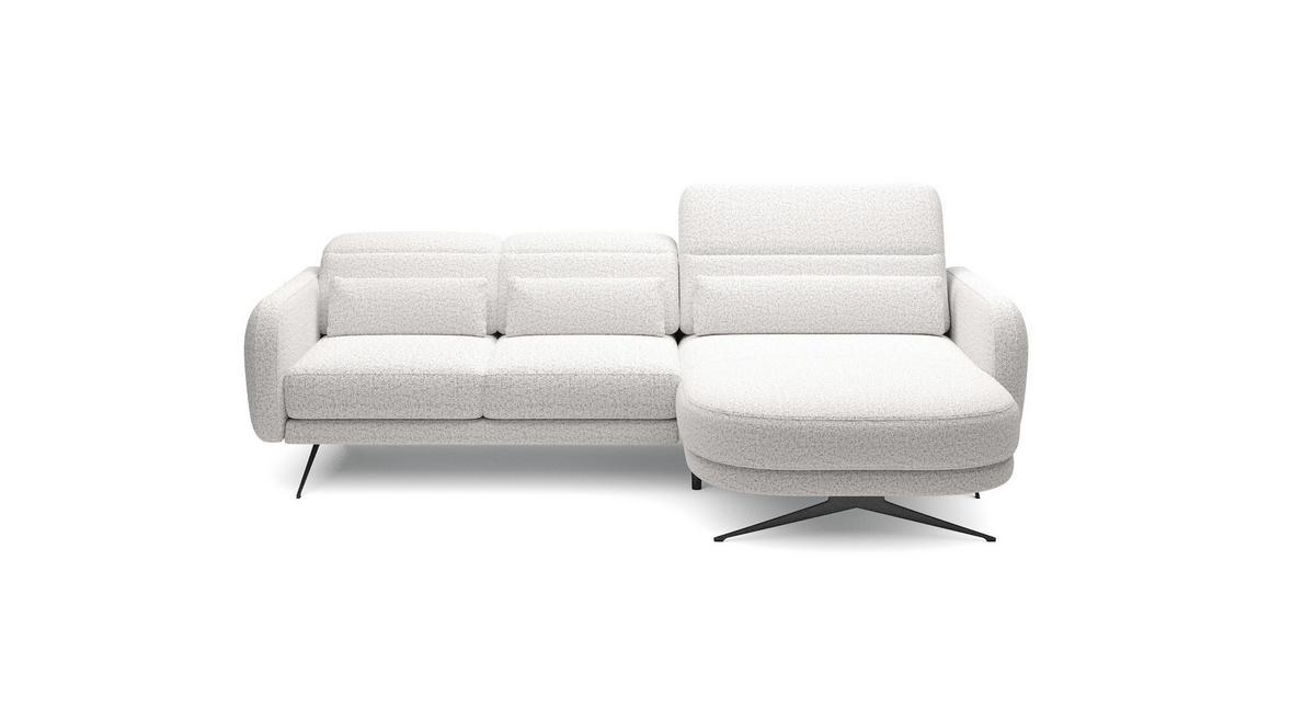 ECKSOFA Barillo – Verstellbare Rückenlehne, Stahlfüße, Elegante Armlehnen, Drei Rückenkissen, Freistehend, 261x170x97 cm – Rechte, Esche - Silberfarben, Holz/Textil (261/170cm) - DomoHome