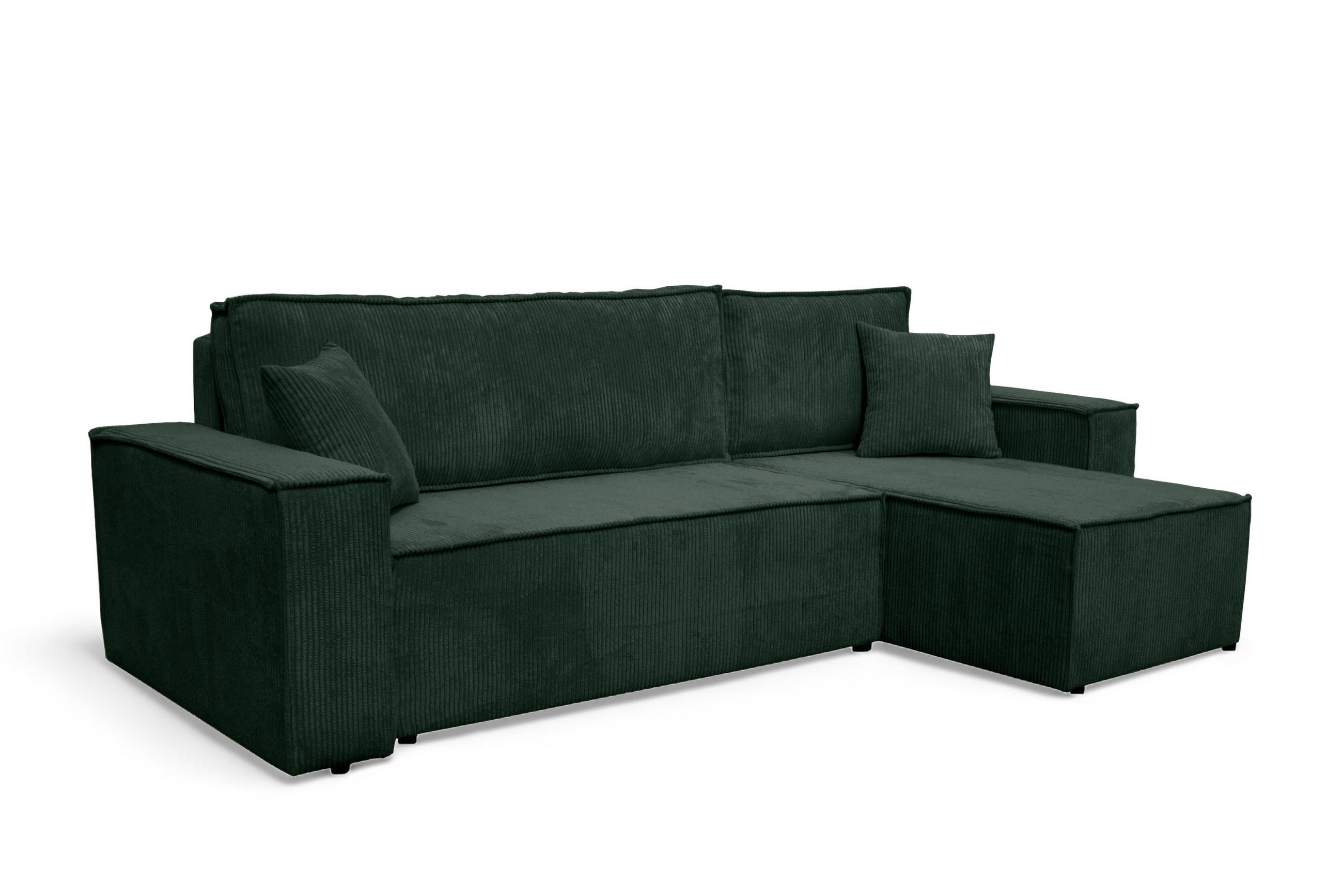 ECKSOFA Hugo L in L-Form mit Schlaffunktion und Bettkasten, Farbe: Grün, Cordstoff, Ottomane Unsiversal - Grün, Textil (244/145cm) - VENASI MÖBEL