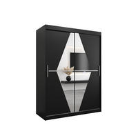 SCHWEBETÜRENSCHRANK 200/150/62 2-türig - Silberfarben/Schwarz, Holz/Kunststoff (150/200/62cm) - MÖBEL KRYSPOL