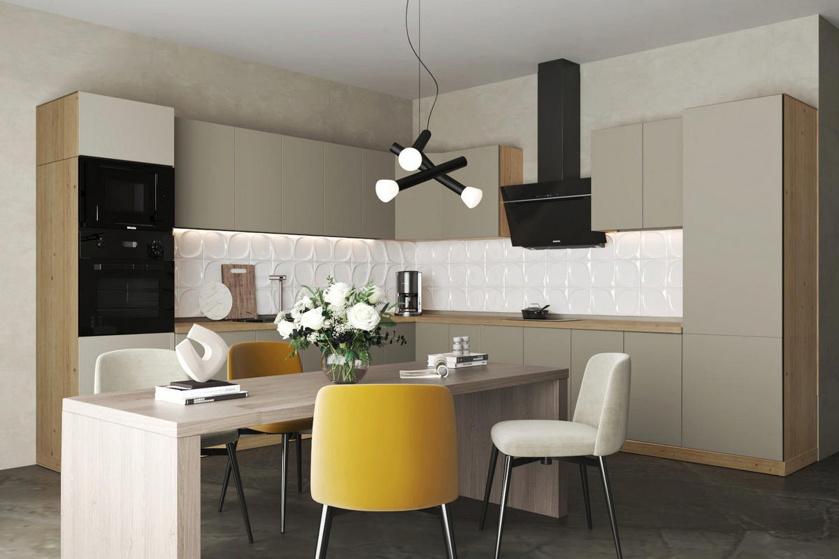 WINKELKÜCHE – Küchenzeile 330 x 340 cm VELORA – KU-S42 – Beige - Beige, Holzwerkstoff (330/212/340cm) - hi-markt