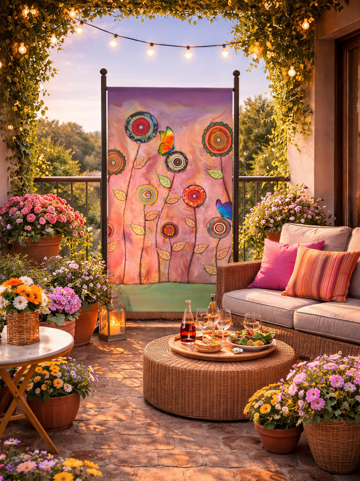 PARAVENT 1-tlg. 180x78 cm Retro Flowers - Dunkelorange/Multicolor, Metall (78/180cm) - QUICK STAR